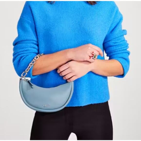Kate Spade Smile Bag Light Blue Leather Crossbody & Chain Strap Shoulder Purse - Picture 5 of 13